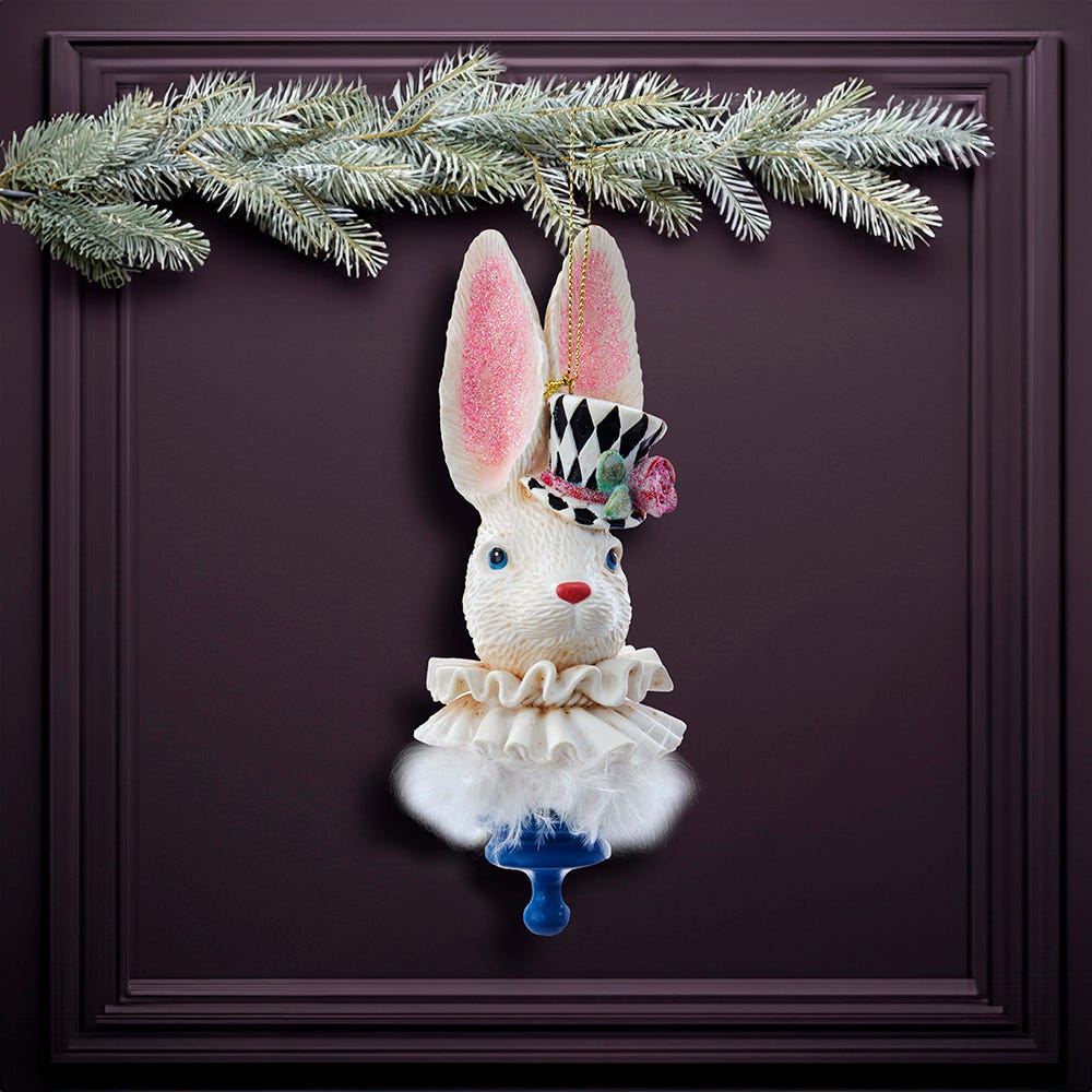 Kurt Adler 6.5-Inch Resin Hollywood Hats Rabbit Ornament